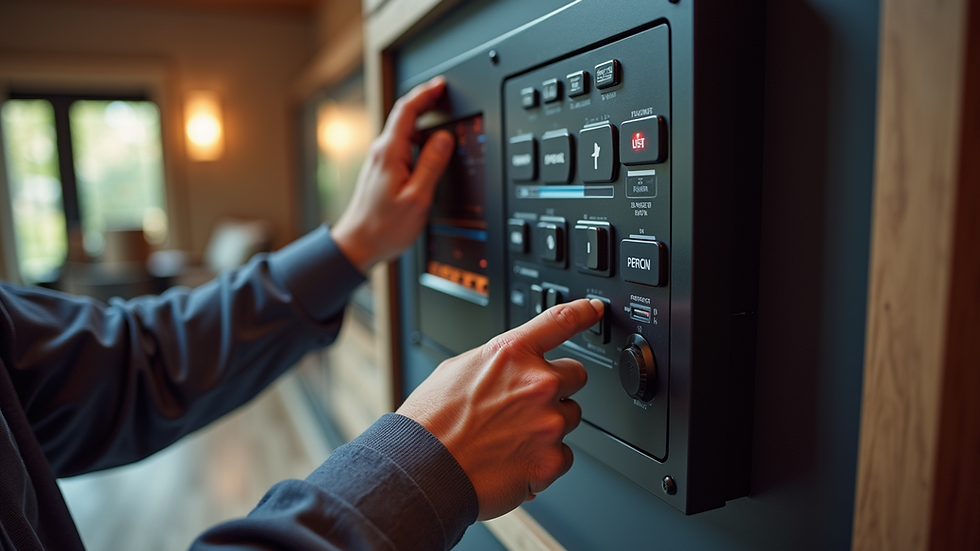 High angle view of technician installing smart home control panel