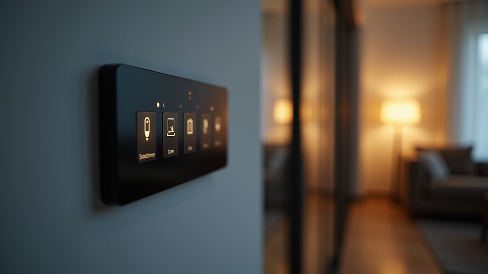 High angle view of smart home control panel with lighting options