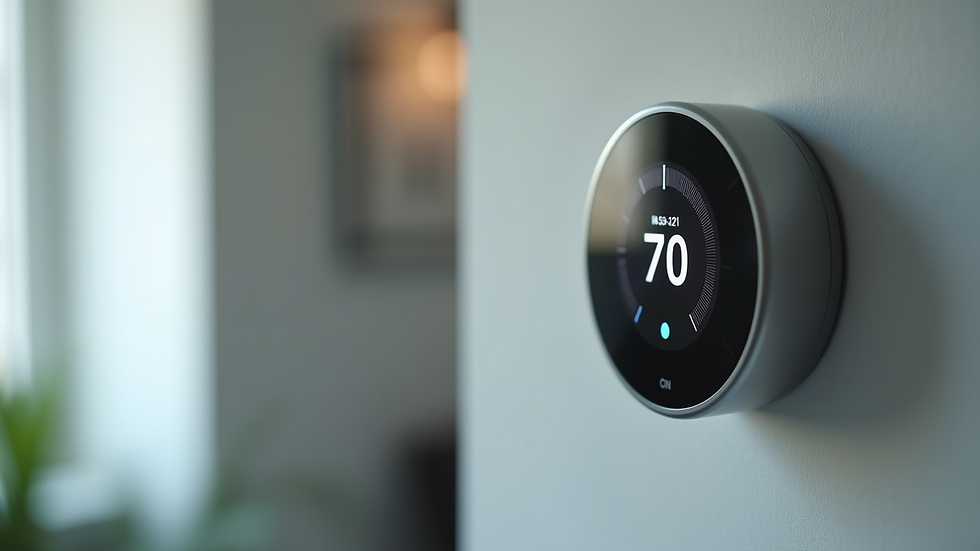 Close-up of a smart thermostat on a wall