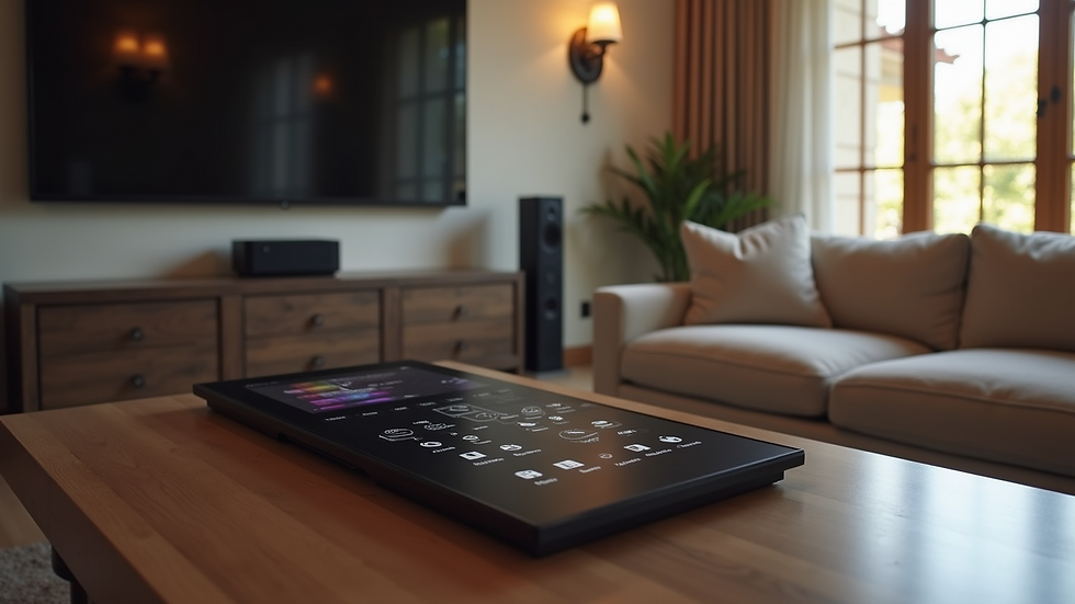 High angle view of a smart home control panel on a table