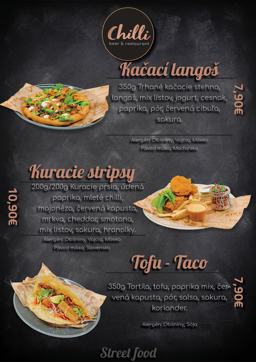 À la carte menu Chilli beer&restaurant Zvolen