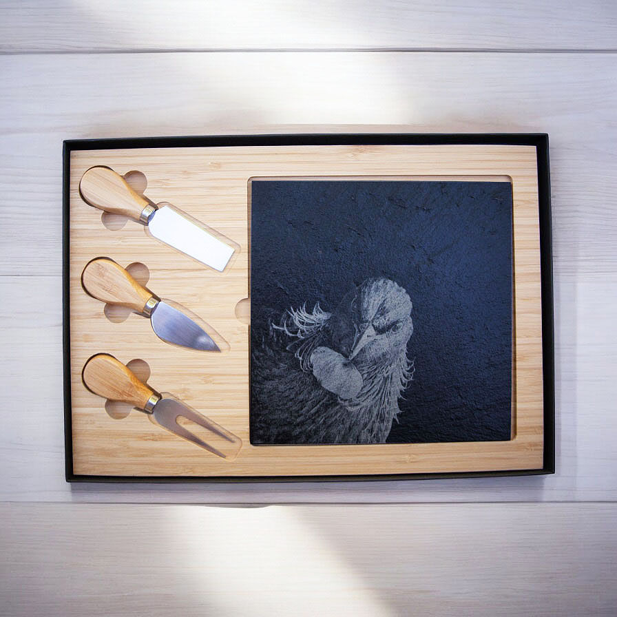 Cheese board, serving board, Tui, Native bird, NZ native animal, slate, Serving set, Dinning, Homeware, table setting,