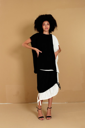 【NOFFICIALNOFFICE】RIBBON STRING TWO WAY SKIRT BLACK B&W SKIRT | NotEqual