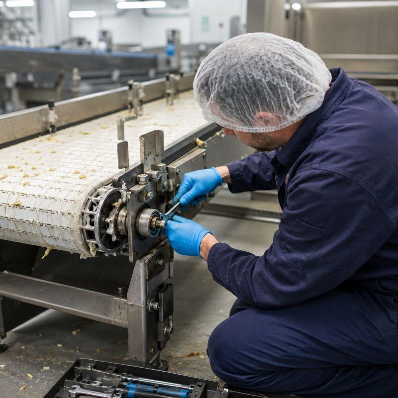 person maintaining food conveyor