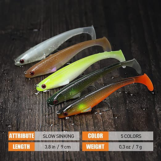 5 LURES TRUSCEND Fishing Lures Paddle Tail Swim Bait Crawfish Baits Soft Bait