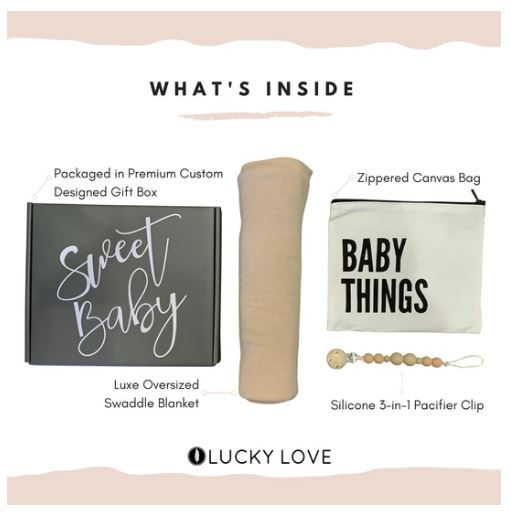 2 PC SET LUCKY LOVE BLUSH Swaddle Gift Set Baby Receiving Blanket & Pacifier