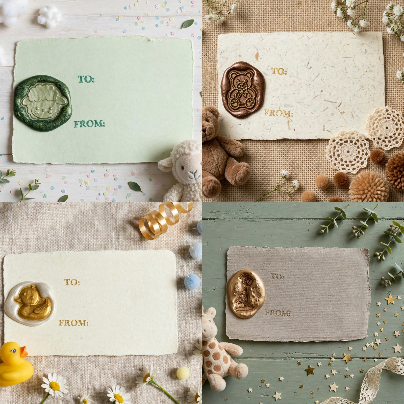 Handmade Wax Seal Baby Gift Tags – 4 Pack – Combo 2
