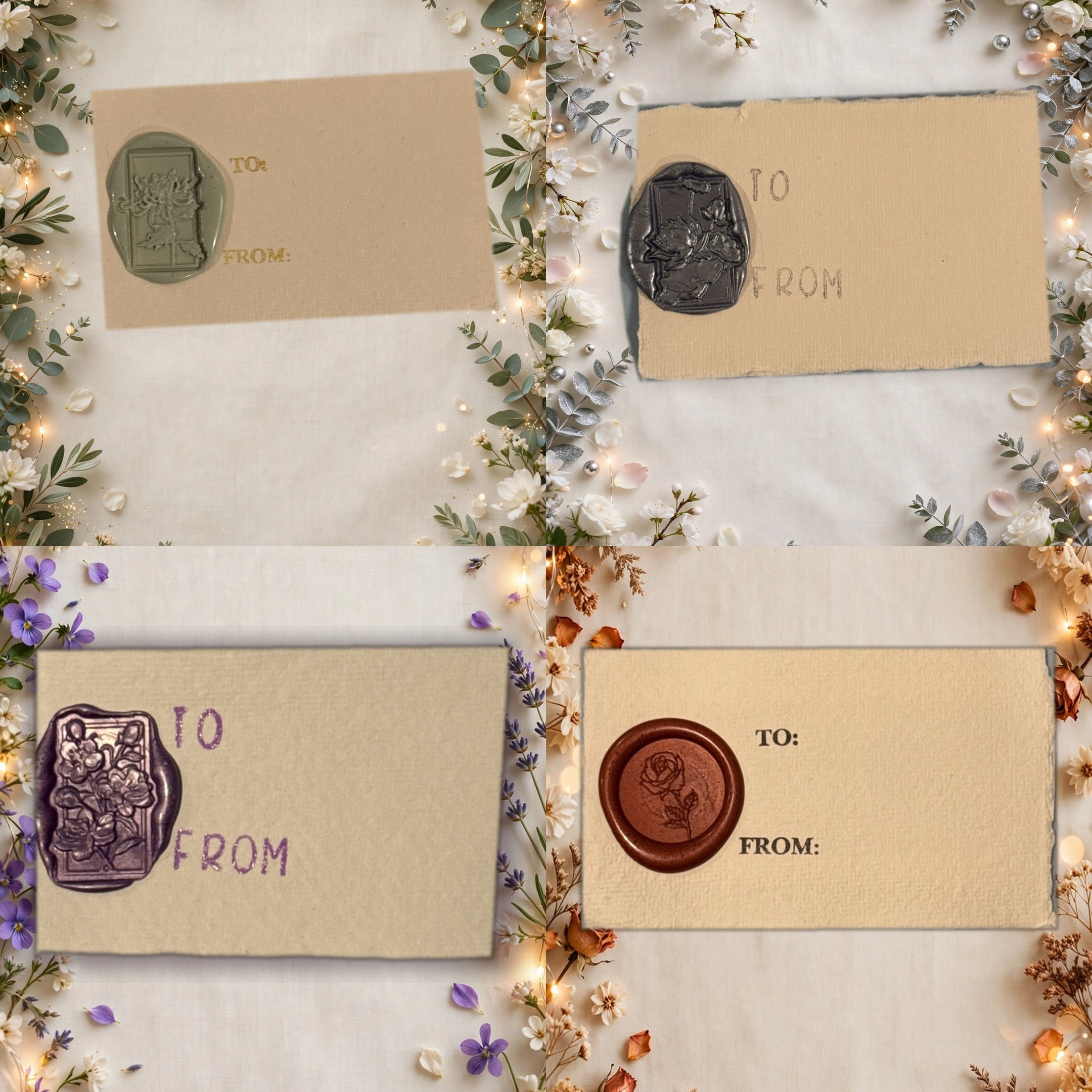Handmade Wax Seal Flower Gift Tags – 4 Pack – Combo 2