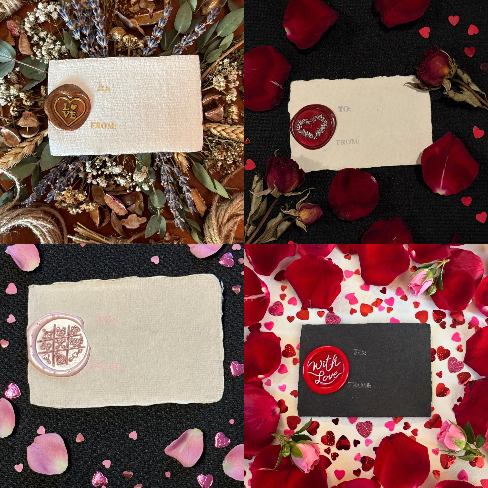 Handmade Wax Seal Valentine Gift Tags – 4 Pack – Combo 1