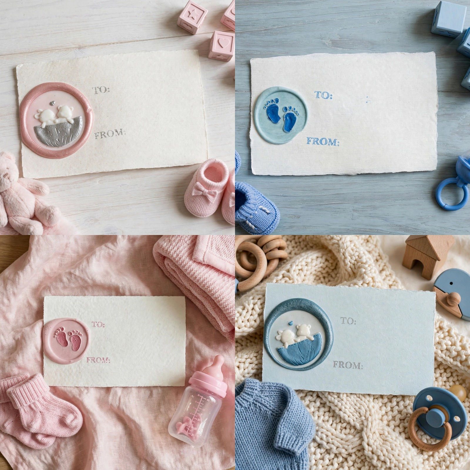 Handmade Wax Seal Baby Gift Tags – 4 Pack – Combo 1