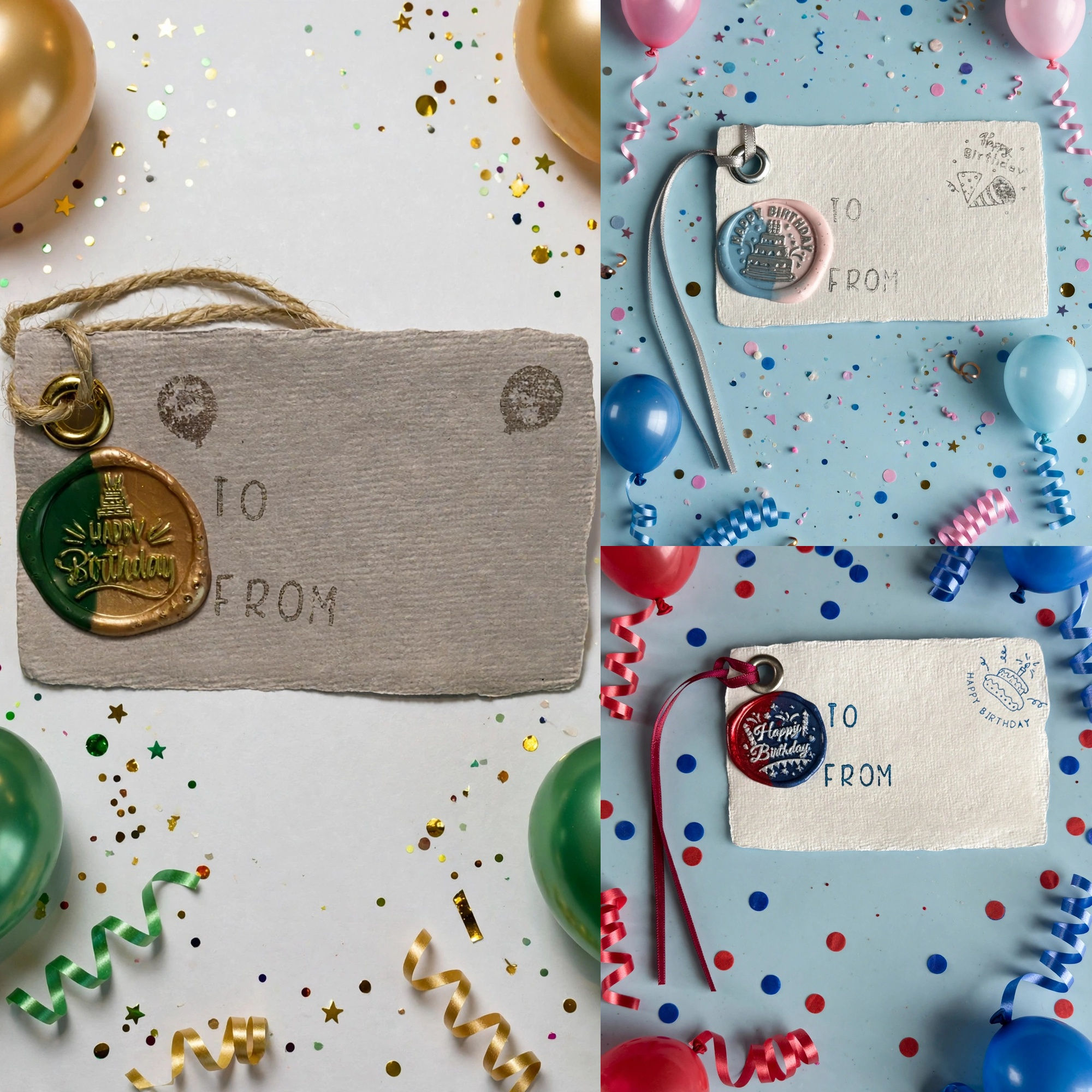 Handmade Wax Seal Happy Birthday Gift Tags with Ribbon – 3 Pack – Combo 3