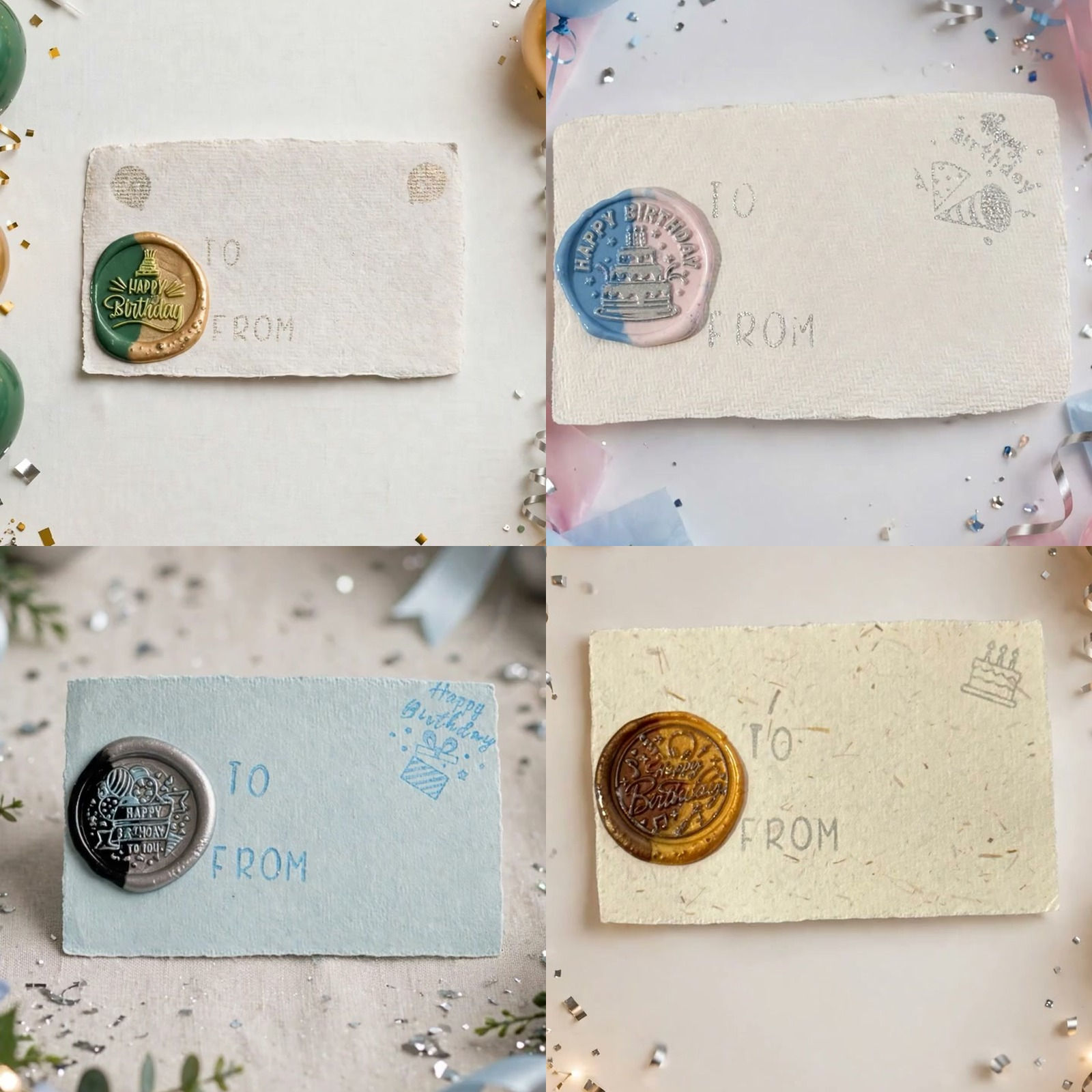 Handmade Wax Seal Happy Birthday Gift Tags – 4 Pack – Combo 2