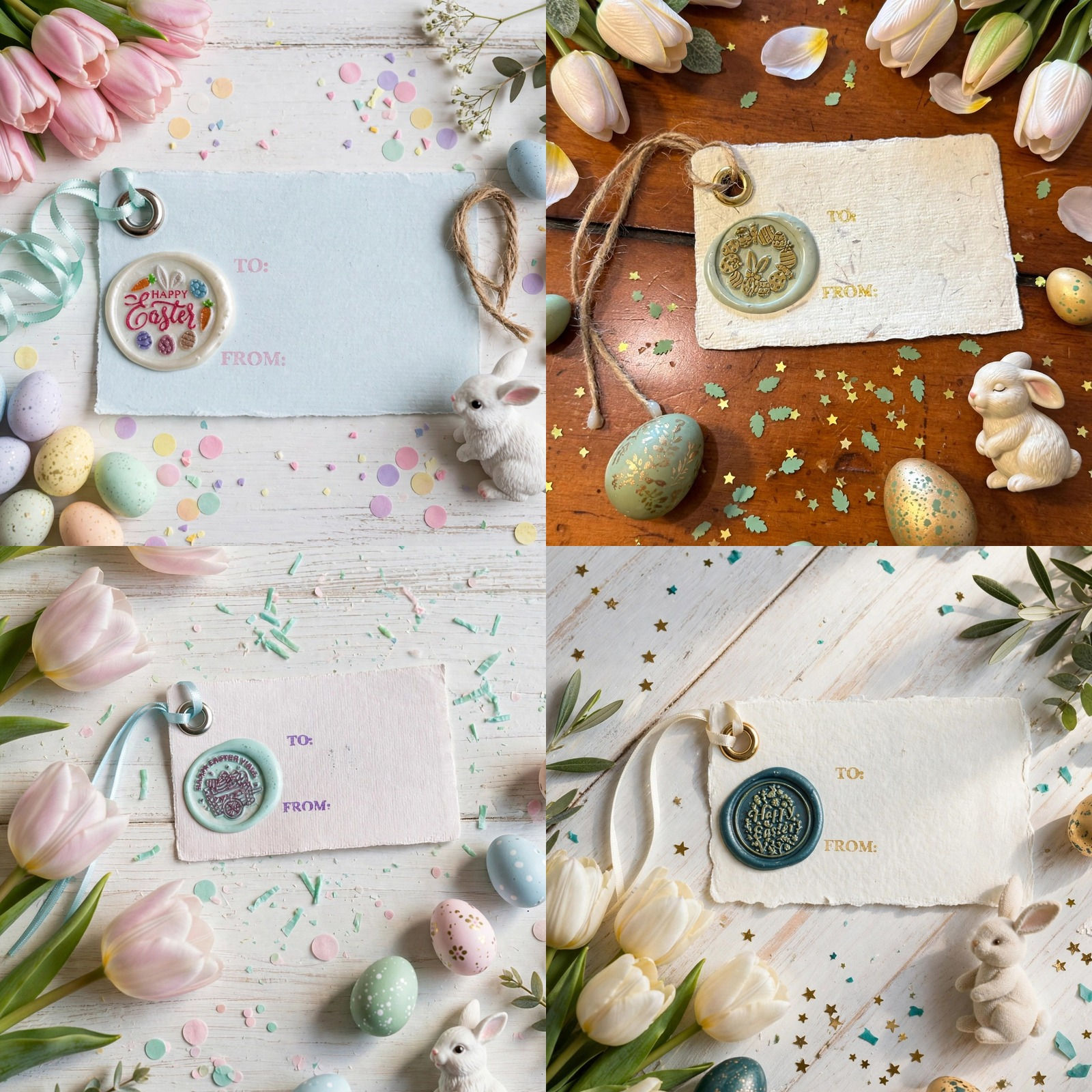 Handmade Wax Seal Easter Gift Tags with Ribbon – 4 Pack – Combo 2