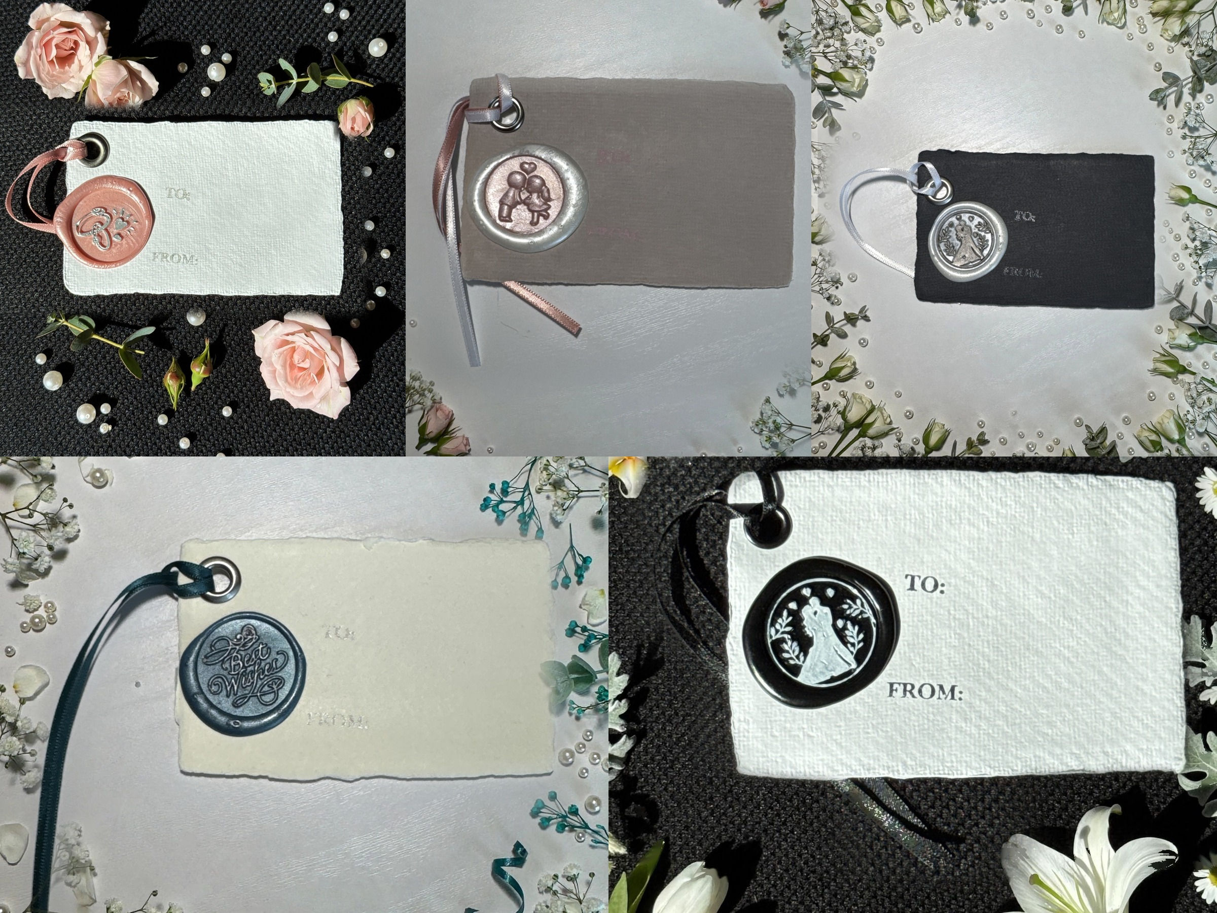 Handmade Wax Seal Wedding Gift Tags with Ribbon – 5 Pack