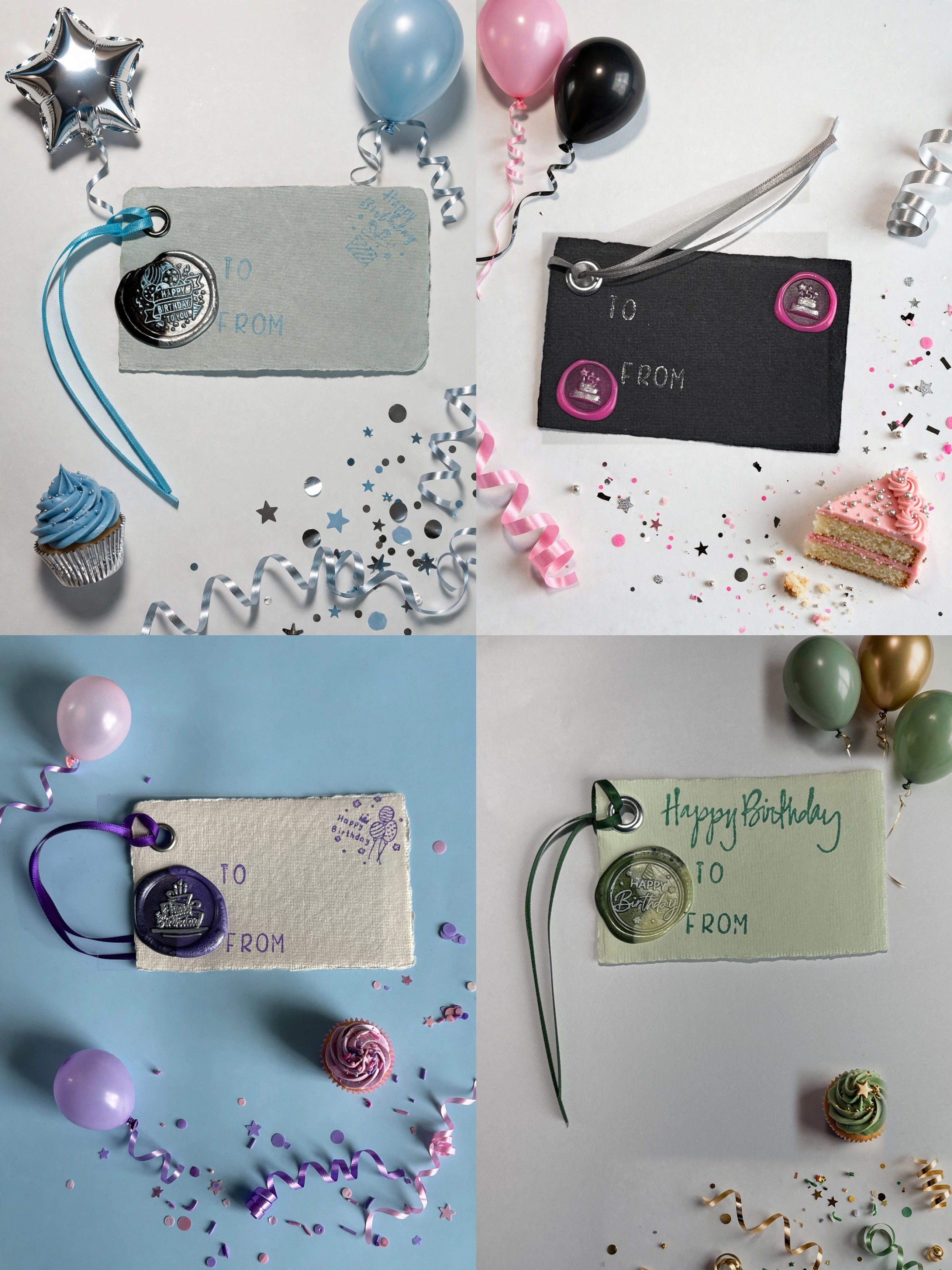 Handmade Wax Seal Happy Birthday Gift Tags with Ribbon – 4 Pack – Combo 2