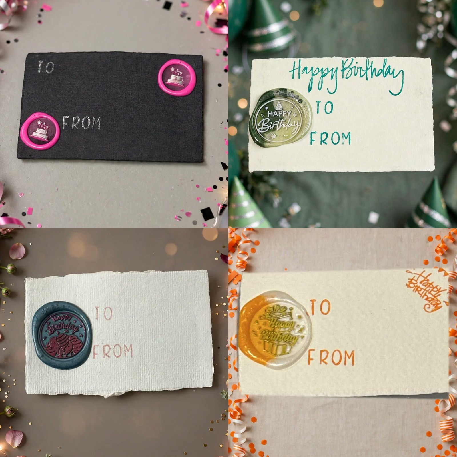 Handmade Wax Seal Happy Birthday Gift Tags – 4 Pack – Combo 3