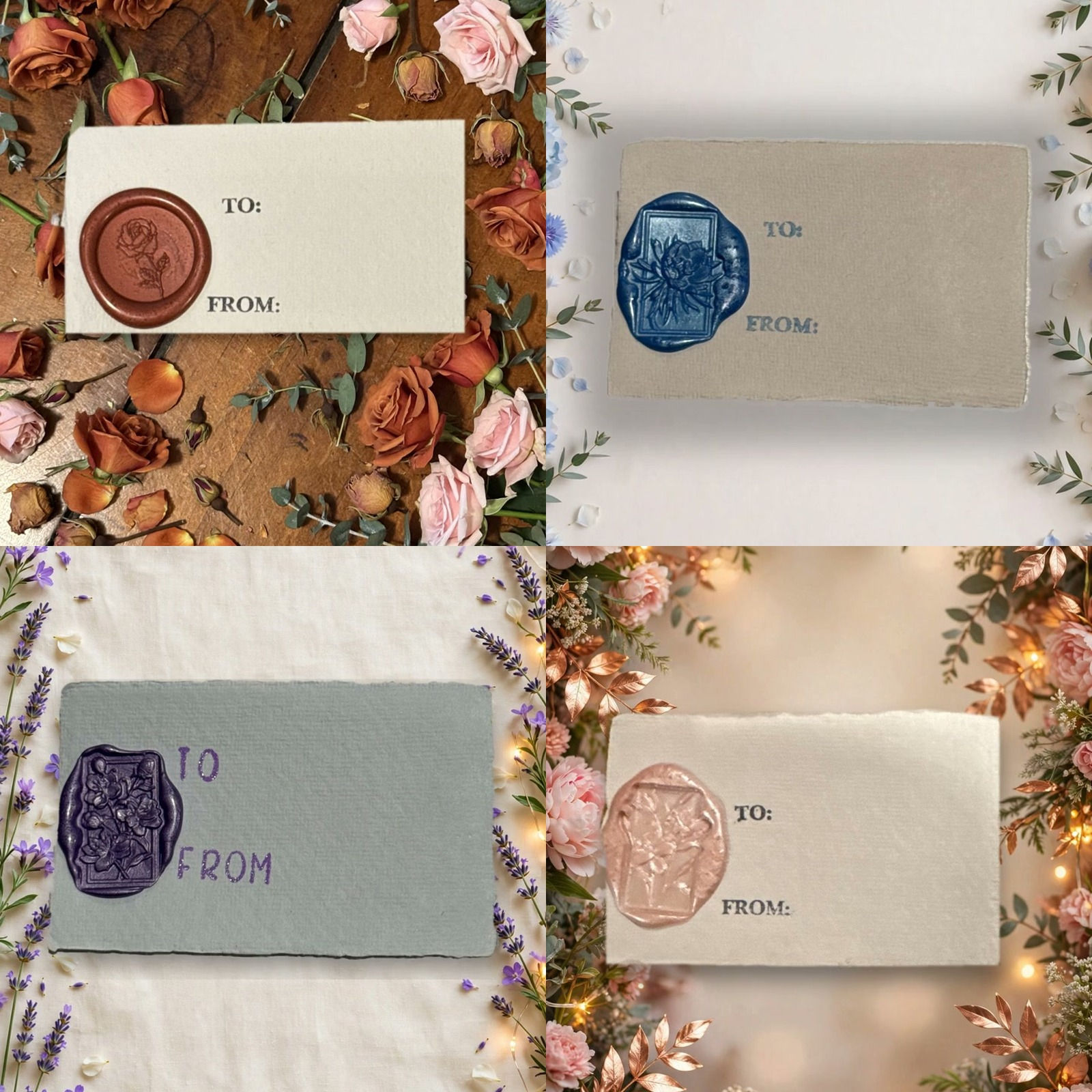 Handmade Wax Seal Flower Gift Tags – 4 Pack – Combo 1
