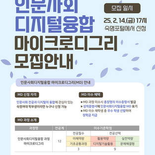 [인문사회융합인재양성사업단] 인문사회디지털융합 마이크로디그리 학위과정 이수자 모집 (~2/14 17시)