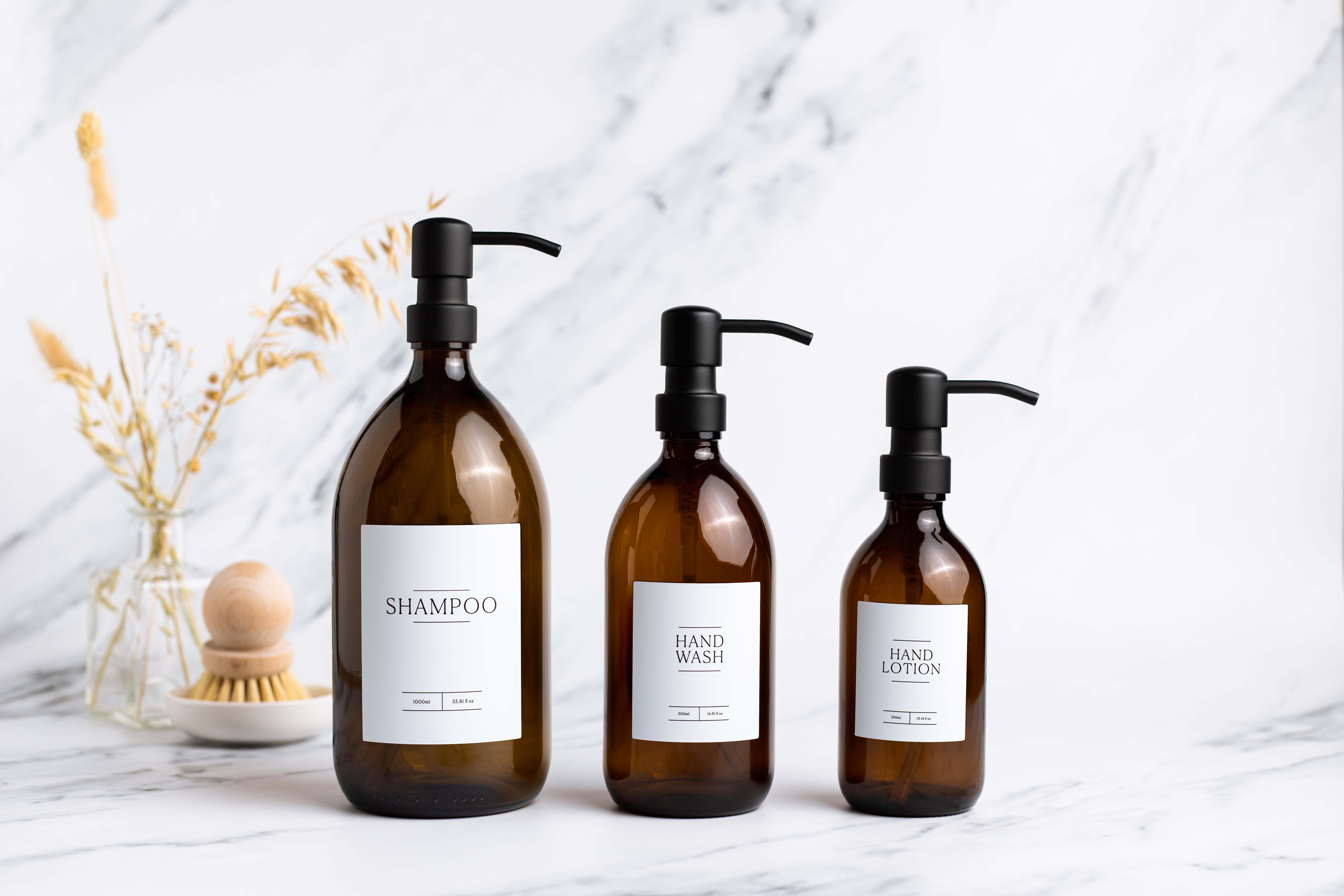 BELA Amber Glass Bottle | Labelled Bottle With BLACK Stainless steel