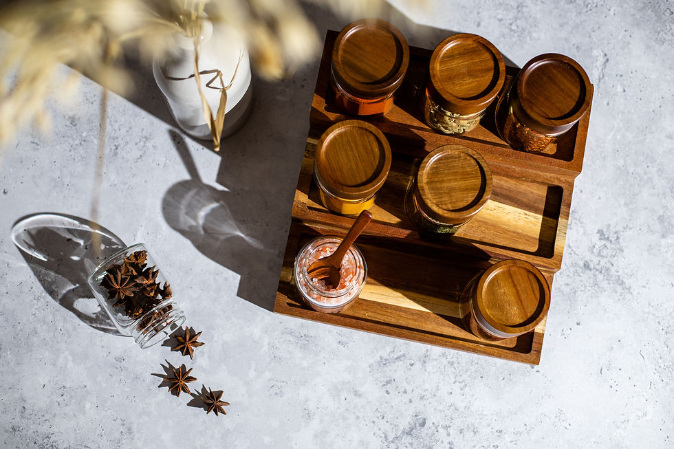 Thumbnail: SAHARA Labelled Glass Spice Jars with Natural Acacia Wood Screw Top Lids