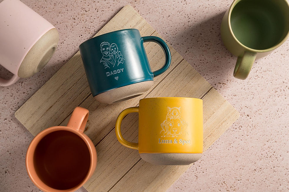 Thumbnail: Personalised Line Drawing Mug: Laser Engraved Stoneware, Custom Photo Gift