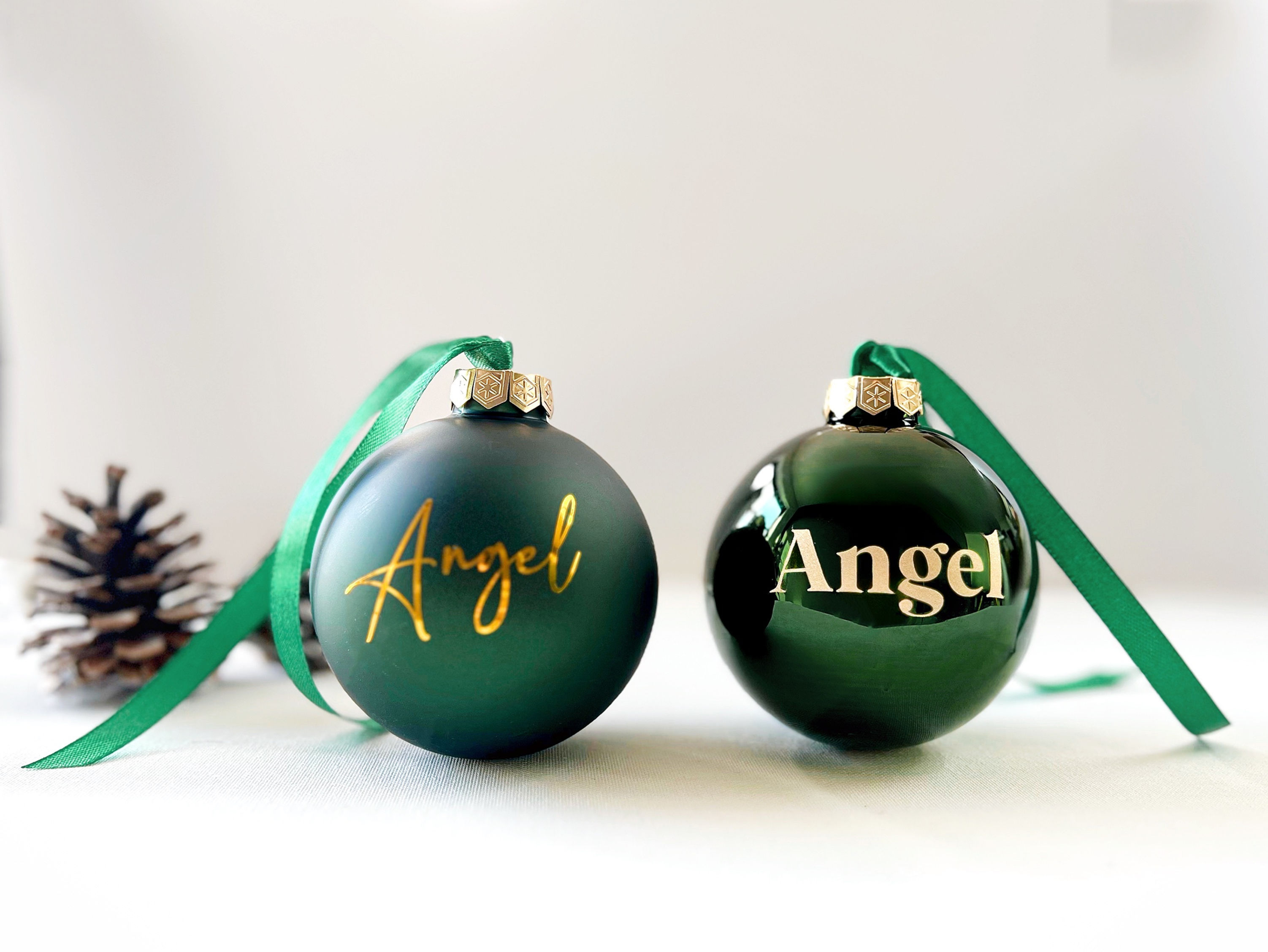 HOLLY Personalised Green Glass Christmas Baubles | 8cm | Matte, Gloss