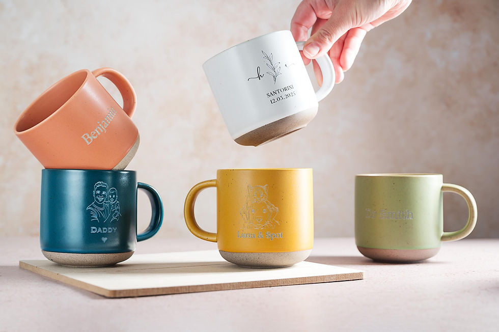 Thumbnail: Personalised Stoneware Mug: Laser Engraved Ceramic Coffee Mug