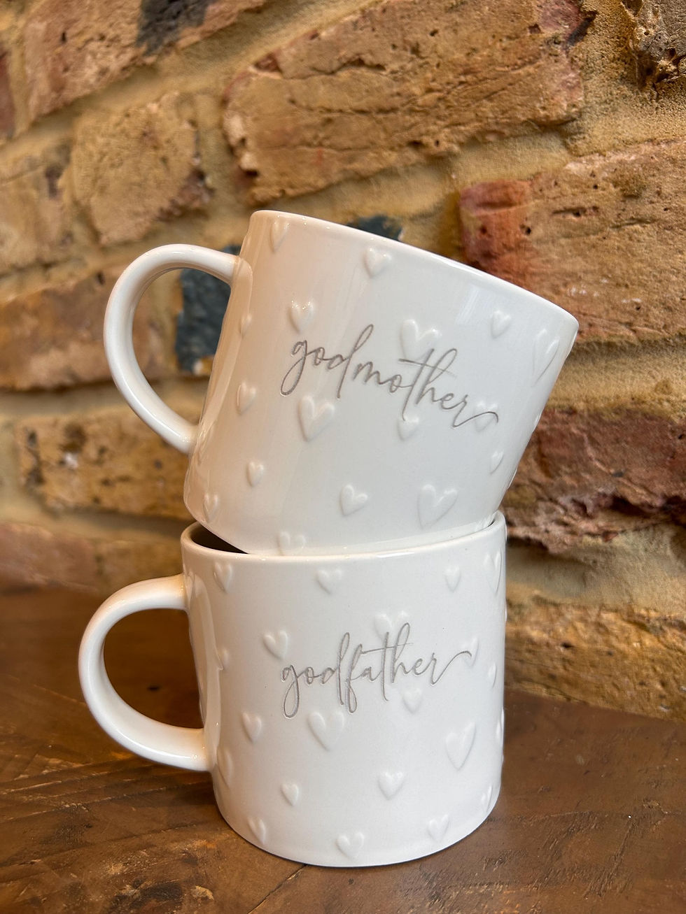 Thumbnail: Personalised Embossed heart Ceramic Coffee Mug: Engraved Stoneware, Embossed
