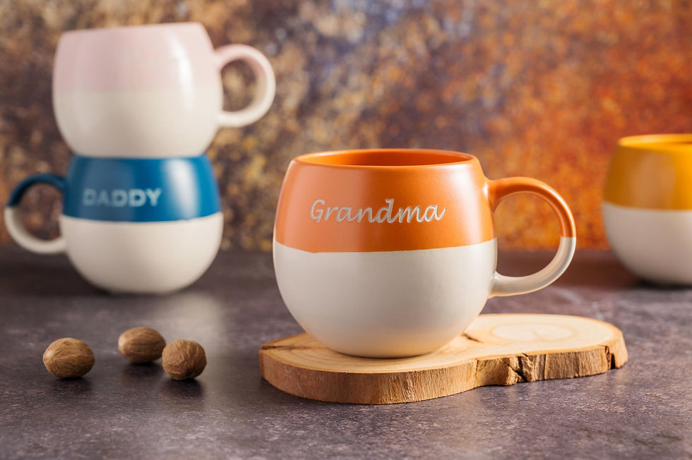 Thumbnail: Personalised Stoneware Sphere Mug: Laser Engraved Ceramic Coffee Mug