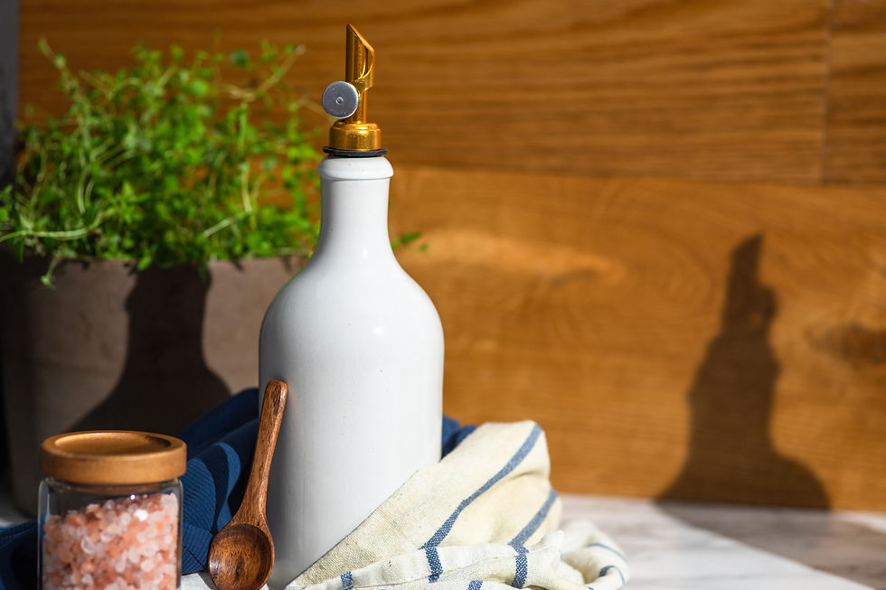 Thumbnail: VENICE Oil & Vinegar White Stoneware Bottle Pourer With decal Labels