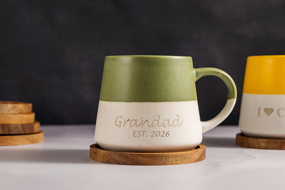 Thumbnail: Personalised Family Name & Est Date Stoneware Mug: Laser Engraved Ceramic Coffee