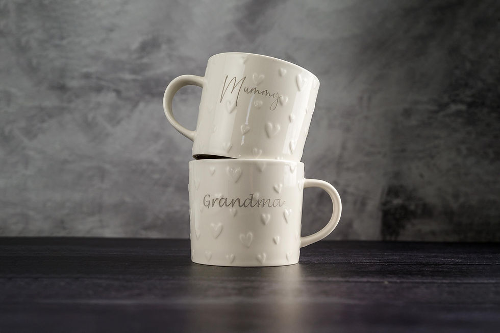 Thumbnail: Personalised Embossed heart Ceramic Coffee Mug: Engraved Stoneware, Embossed