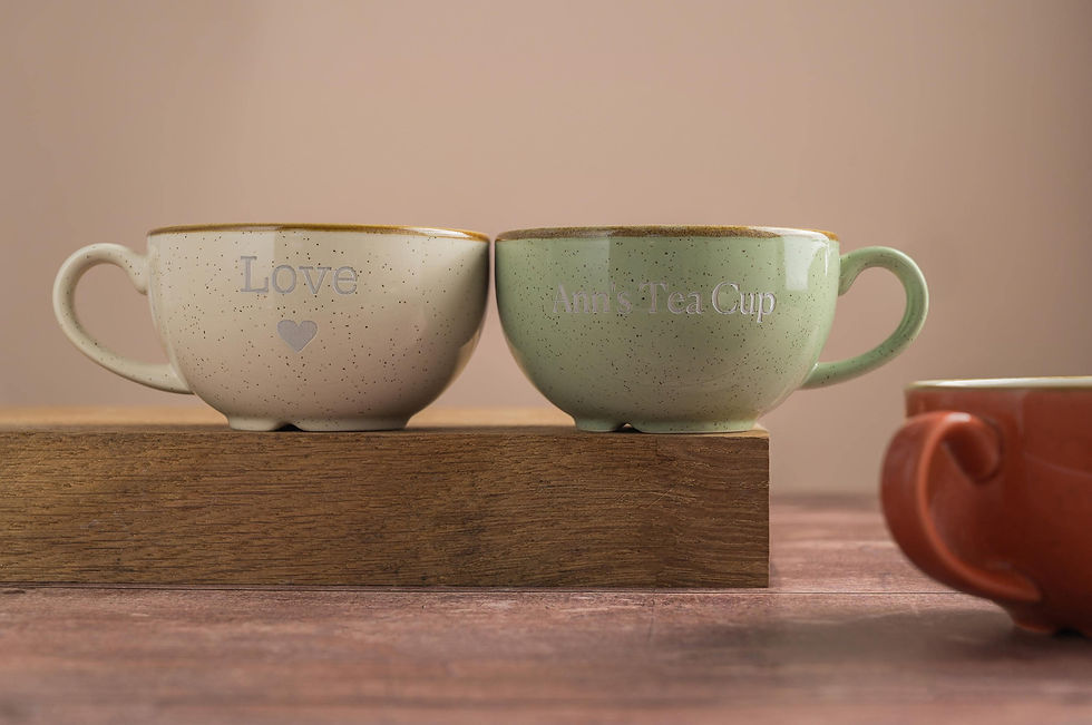 Thumbnail: Personalised Glazed Ceramic Cappuccino/Tea Cup: Laser Engraved Custom Name &