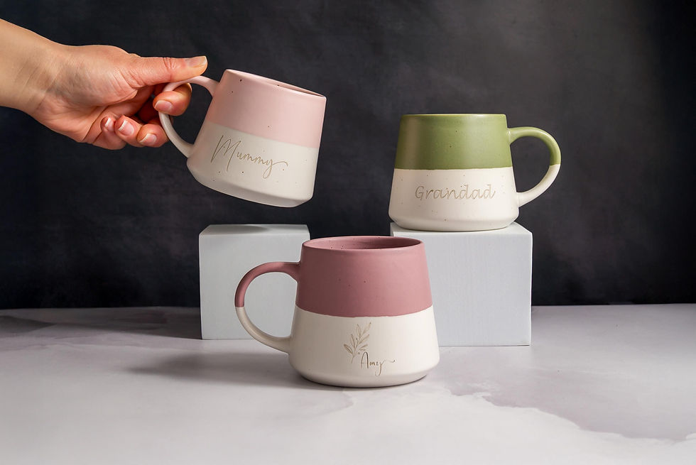 Thumbnail: Personalised Stoneware Mug with HEART: Laser Engraved Ceramic Coffee Mug