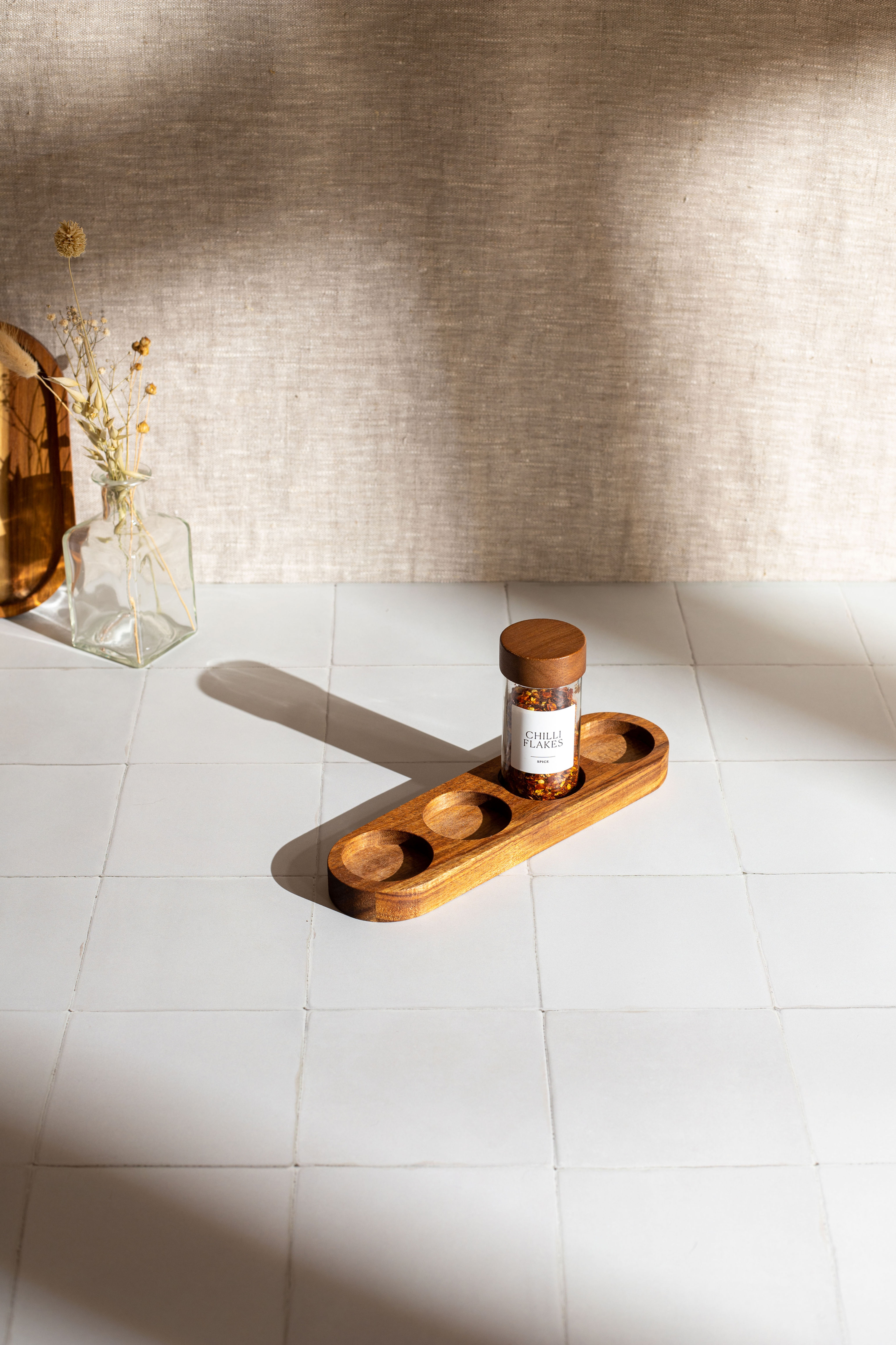 TARA Natural Acacia 4 Hole Spice Rack