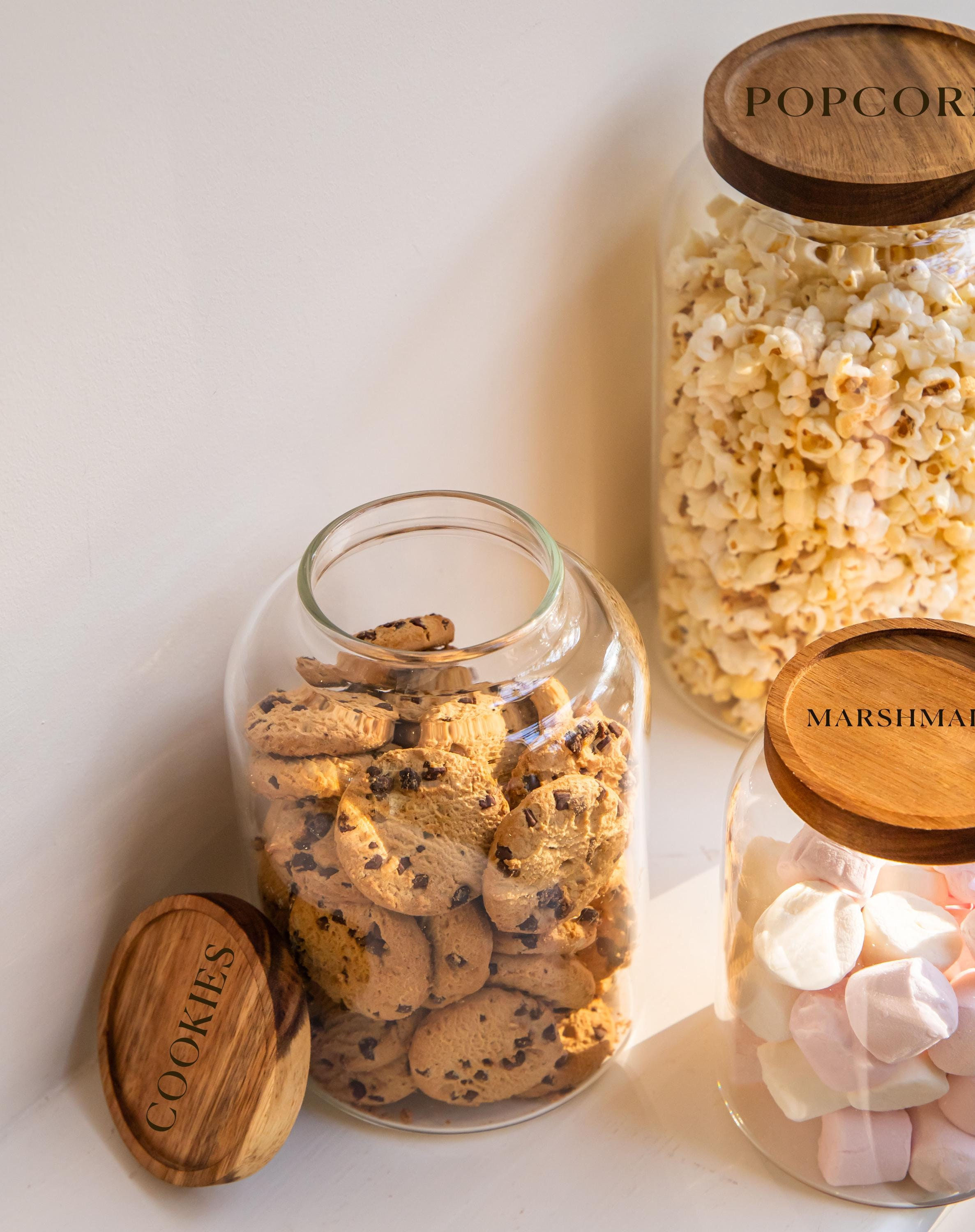 Engraved Glass Pantry Jar: Acacia Wood Lid, Eco Food Storage