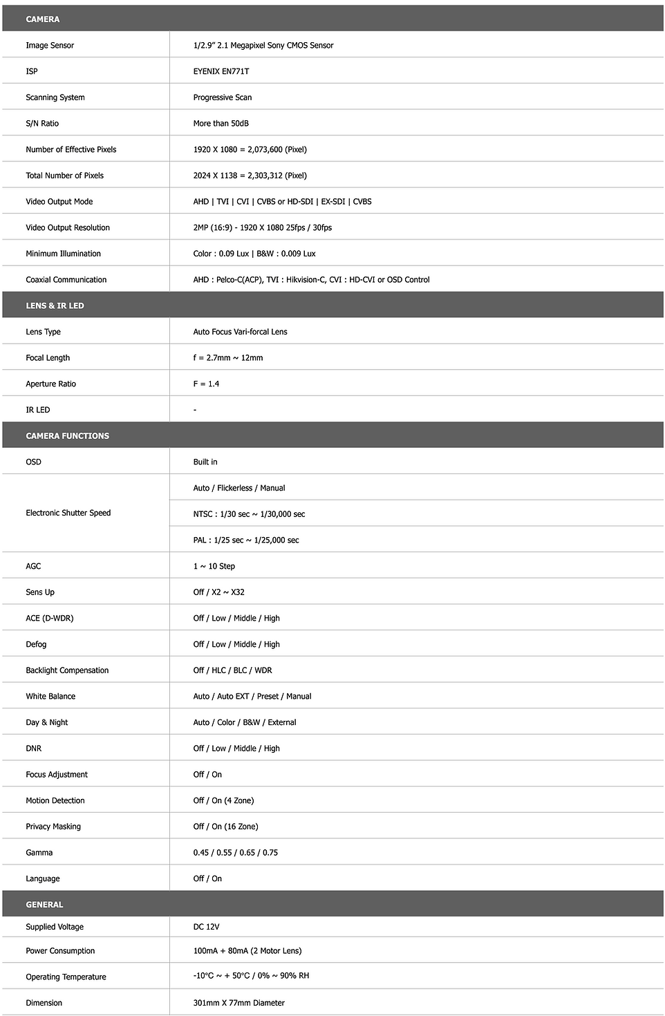 77pi Bullet Camera Specification