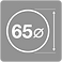 White 65ø symbol inside a gray square with a vertical measurement indicator.