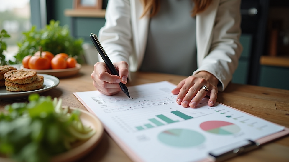 Eye-level view of a nutritionist planning a customized meal plan