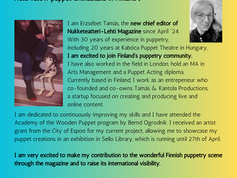 Erzsébet Tamás Nukketeatteri-Lehden päätoimittajaksi