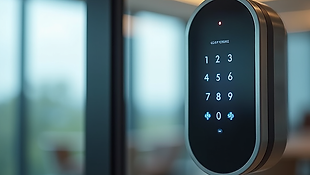 modern electronic keypad entry system on glass office door.png