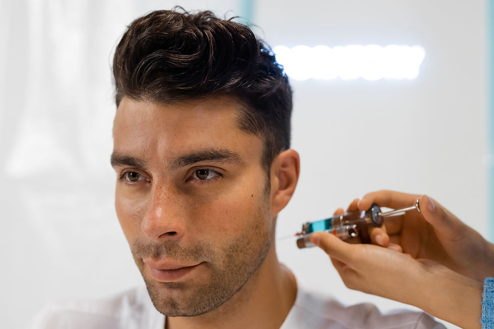 Man receiving jawline filler treatment for a defined facial contour