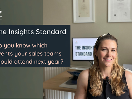 Brooke Davison, commercial data consultant, speaking to camera with the text "The Insights Standard: Do you know which events your sales teams should attend next year?"