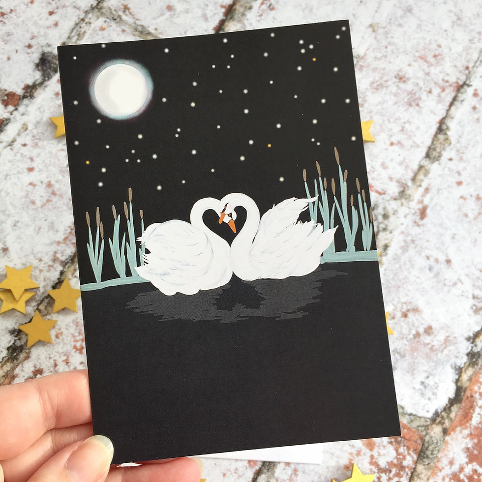 This is my new card, it’s blank inside so perfect for Valentines, engagements, anniversaries or just because. I based the design on the swans that live on the canal in Hanwell.
