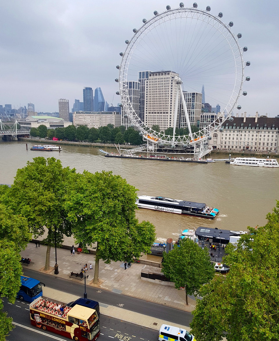 The Thames and the London Eye seen from the rooftop of New Scotland Yard on the Embankment