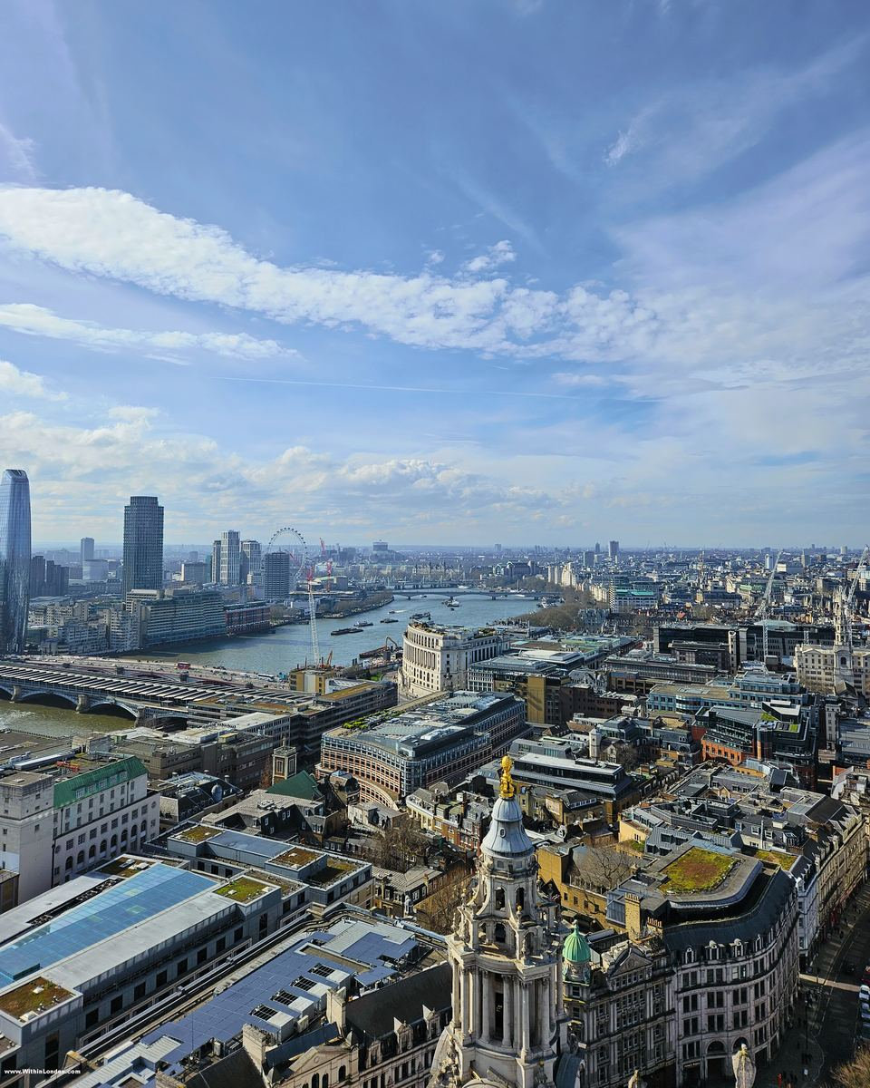 Rooftops and the river stretching west from a gallery high on St Paul's Cathedral