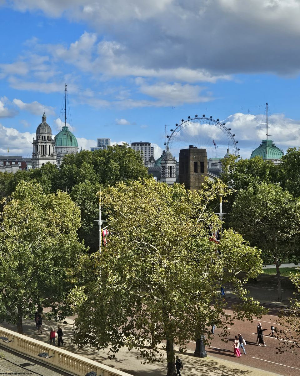 The Mall and the trees of St James's Park from an upper window of the British Academy on Carlton House Terrace