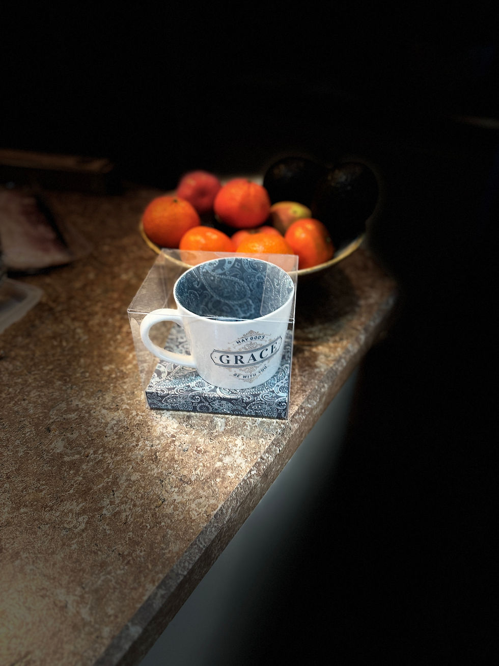 Thumbnail: COFFEE MUG: May God's Grace be With You [Blue Floral Ceramic Mug]