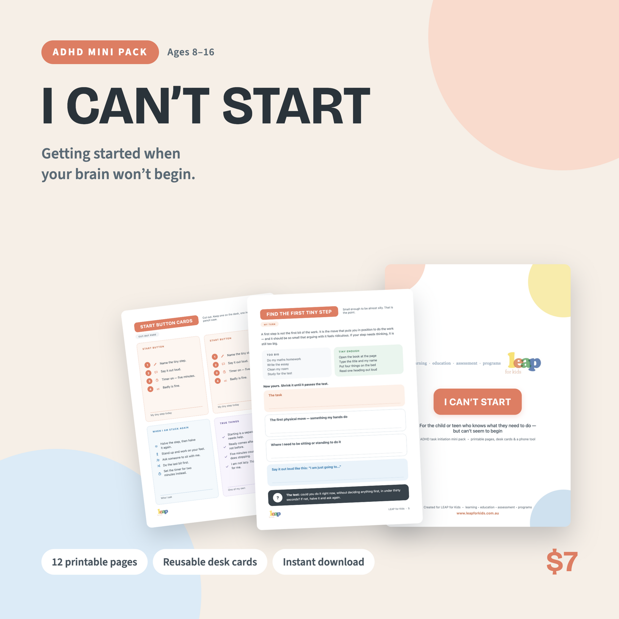 I Can’t Start — ADHD Task Initiation Mini Pack