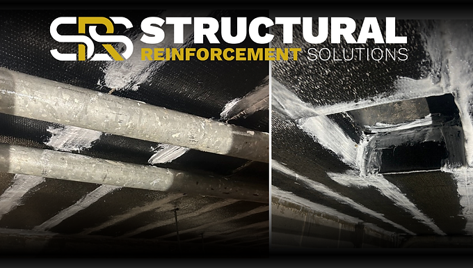 CFRP strengthening of a high-rise roof slab for cell tower installation using SRS-600UNI carbon fiber and structural epoxy.